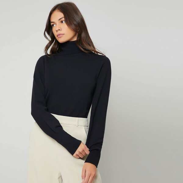 

Solid High Neck Sweater, Black