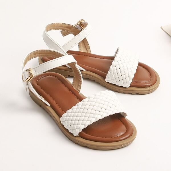 

Girls Braided Design Ankle Strap Sandals, White