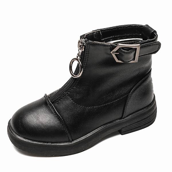 

Girls Minimalist Buckle Decor Ankle Boots, Black