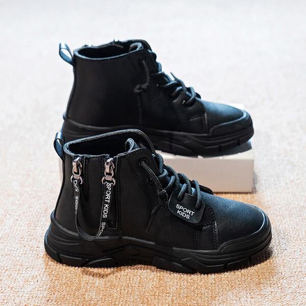 

Girls Zipper Decor Ankle Boots, Black