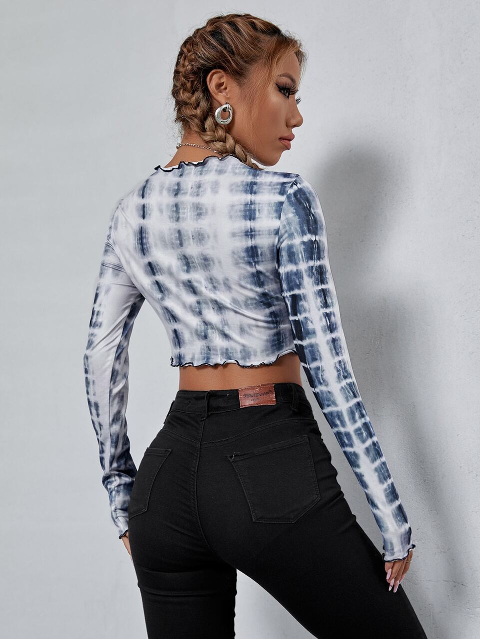 Tie Dye Print Lettuce Hem Crop Tee