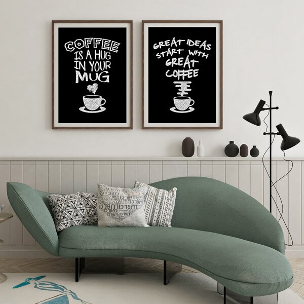

2pcs Coffee Pattern Unframed Painting, Black and white