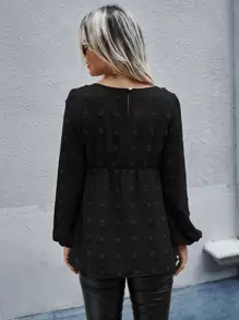 SHEIN LUNE Blusa de lunares bajo con fruncido - Negro - Ver 2