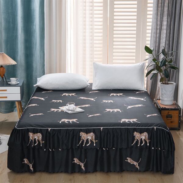 

Leopard Print Bed Skirt, Black