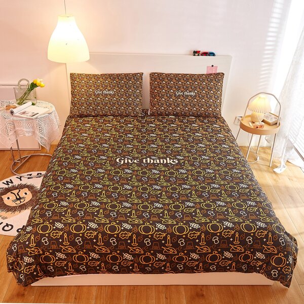 

Pumpkin Print Duvet Cover Set Without Filler, Multicolor