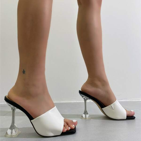 

Minimalist Pyramid Heeled Sandals, White