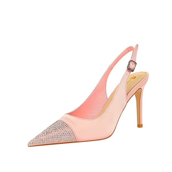 

Rhinestone Decor Point Toe Stiletto Heeled Slingback Pumps, Pink
