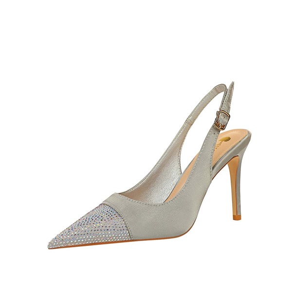

Rhinestone Decor Point Toe Stiletto Heeled Slingback Pumps, Silver