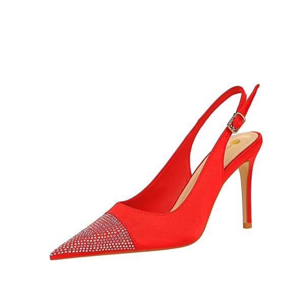 

Rhinestone Decor Point Toe Slingback Pumps, Red