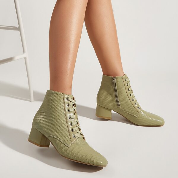 

Solid Textured Side Zipper Chunky Boots, Olive green
