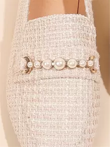 Giày lười đế bằng đính ngọc trai giả thời trang thu đông, giày đế bằng màu be trơn đính ngọc trai thời trang cho nữ ngày lễ tình nhân - Màu be - Xem 4