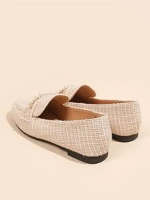 Giày lười đế bằng đính ngọc trai giả thời trang thu đông, giày đế bằng màu be trơn đính ngọc trai thời trang cho nữ ngày lễ tình nhân - Màu be - Xem 5