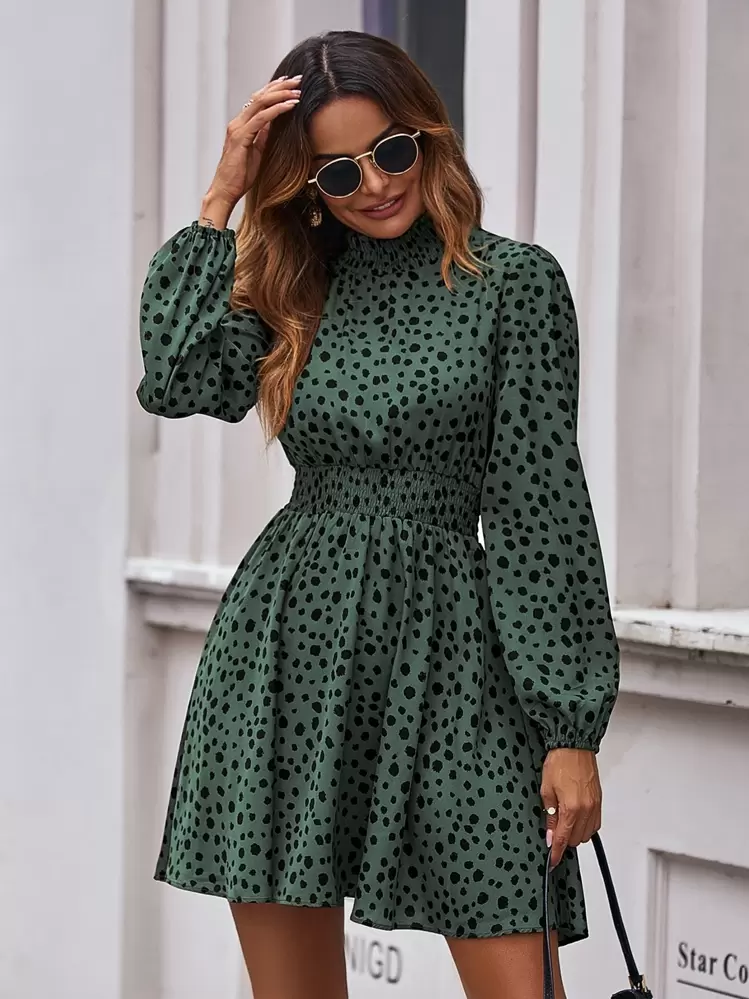 SHEIN LUNE Robe à imprimé à plis - Vert sapin - Voir 1