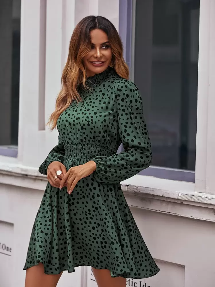 SHEIN LUNE Robe à imprimé à plis - Vert sapin - Voir 3