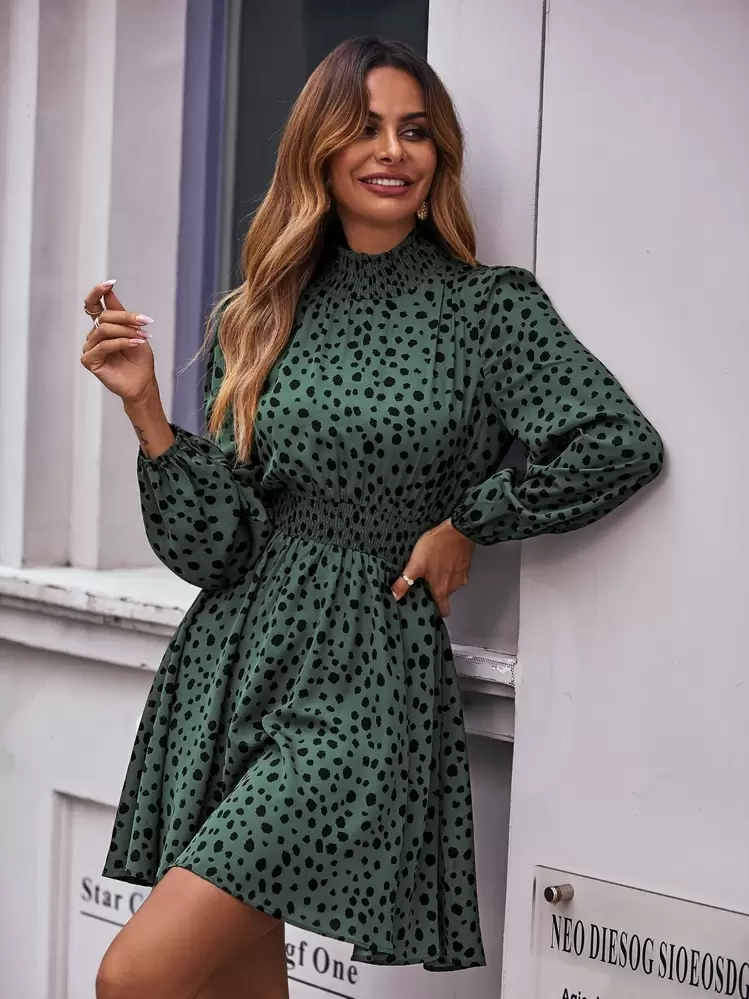 SHEIN LUNE Robe à imprimé à plis - Vert sapin - Voir 6