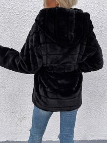 EMERY ROSE Solid Self Tie Coat - Black - View 2