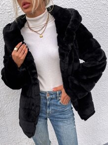 EMERY ROSE Solid Self Tie Coat - Black - View 5