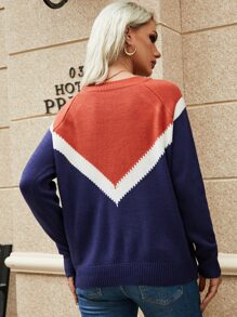 Chevron Pattern Colour Block Raglan Sleeve Jumper - Multicolor - View 2