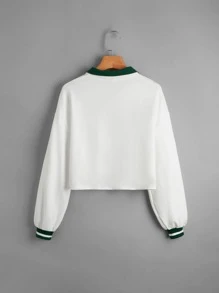 SHEIN Teen Girls Cartoon Graphic Drop Shoulder Half Zipper Placket Pullover In Fall/Winter - White - View 2