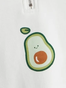 SHEIN Teen Girls Cartoon Graphic Drop Shoulder Half Zipper Placket Pullover In Fall/Winter - White - View 4