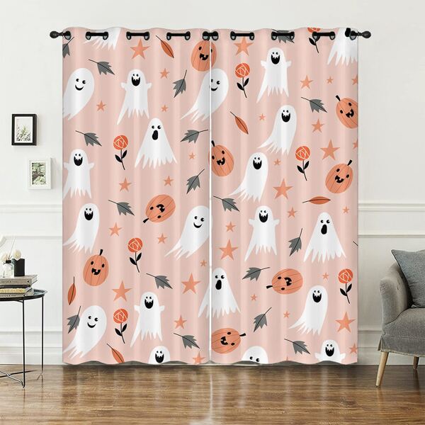 

2pcs Halloween Pattern Curtain, Pink