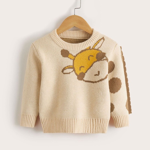

Toddler Boys Cartoon Pattern Sweater, Beige