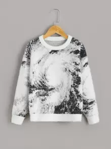 Teenager Jungen Pullover mit Grafik Muster, Drop Shoulder - Weiss - Übersicht 1