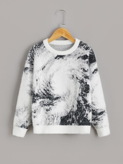 Tween Boy Graphic Pattern Drop Shoulder Sweater