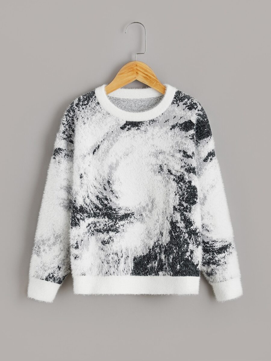 Teenager Jungen Pullover mit Grafik Muster, Drop Shoulder - Weiss - Übersicht 1