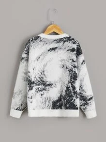 Teenager Jungen Pullover mit Grafik Muster, Drop Shoulder - Weiss - Übersicht 2