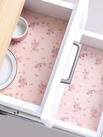 1roll Floral Print Oil Proof Mat, 30 X 200cm Drawer Liner For Home For School, Office, Household, Travel, Back To School Supplies, Spring Summer Picks, Brides Maid Gifts, Room, Bedroom Decor, Bedroom Decor, Beach, Travel, For Men, For Women, Vacation,Cute Stuff