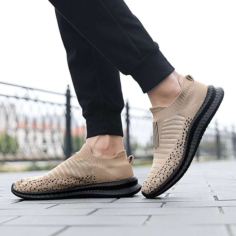 

Striped Pattern Slip On Sneakers, Khaki