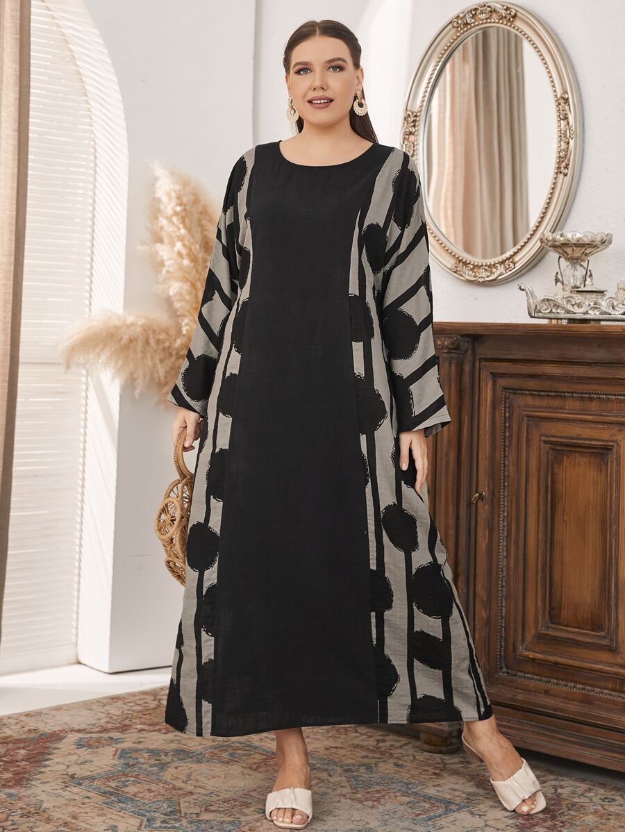 Modelyn 大碼條紋圖案和波點圖案連衣裙 - 彩色 - 查看 1