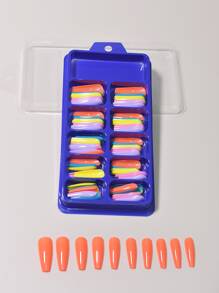 使用 100入組長棺材色全覆蓋女式和女孩假指甲立即升級您的造型 - 彩色 - 查看 1