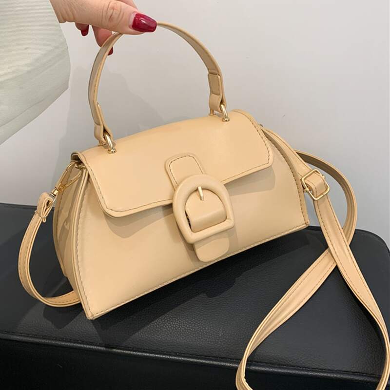 

Minimalist Buckle Decor Satchel Bag, Khaki