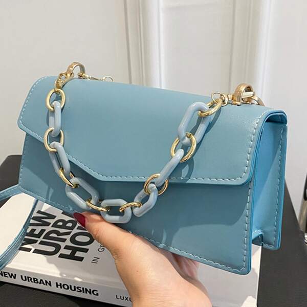 

Minimalist Chain Flap Shoulder Bag, Baby blue