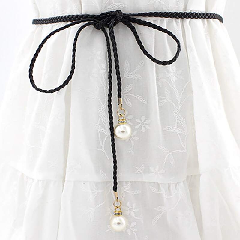 

Faux Pearl Decor Rope Belt, Black