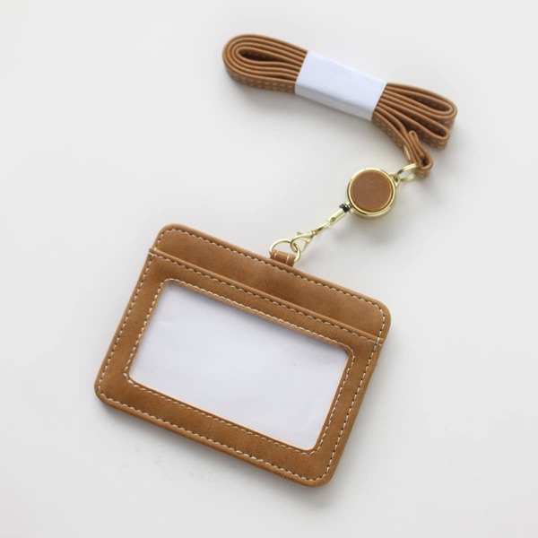 

1pc PU ID Card Holder With Lanyard, Camel