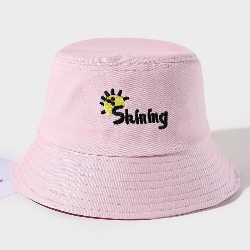 

Letter Graphic Embroidery Bucket Hat, Pink