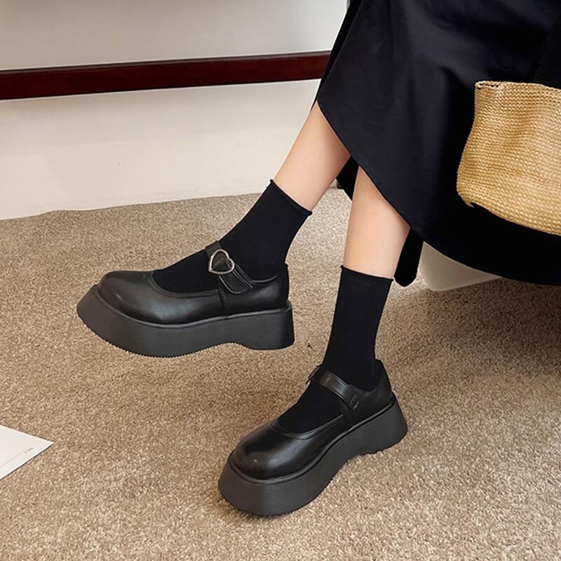 

Heart Decor Platform Mary Janes, Black
