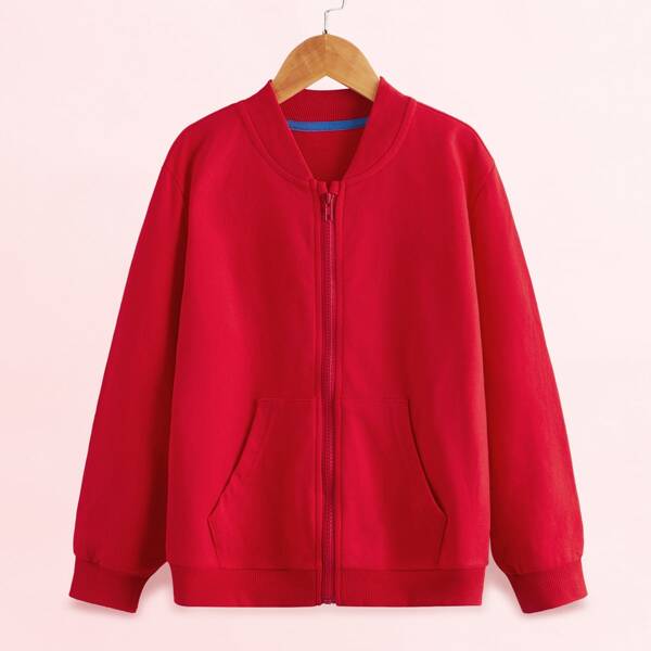 

Toddler Girls Solid Zip Up Bomber Jacket, Red