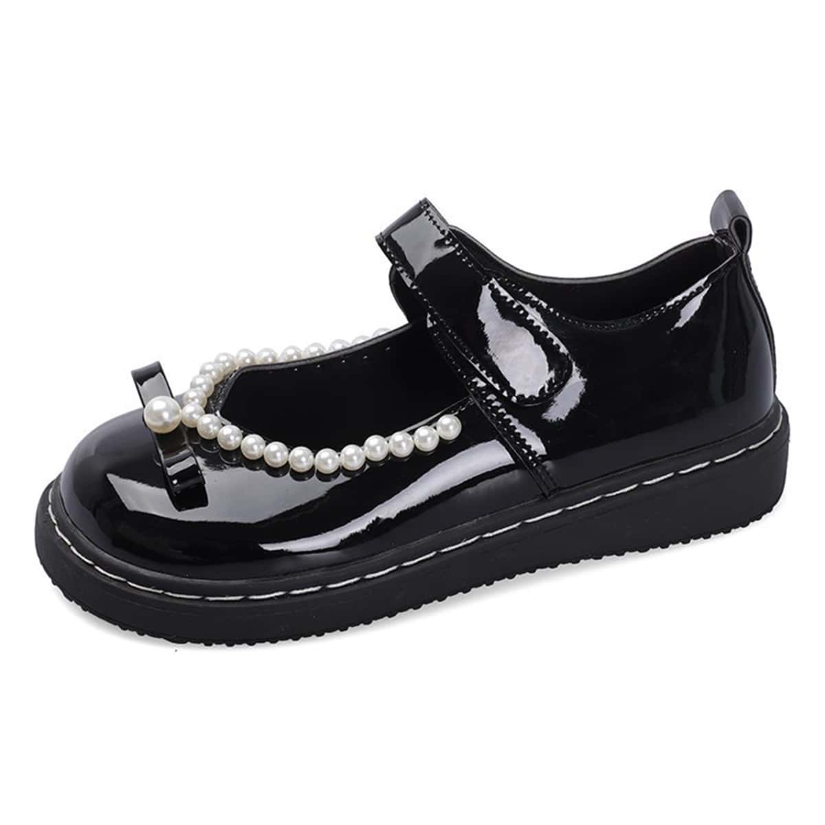 

Bow & Faux Pearl Decor Mary Jane Flats, Black