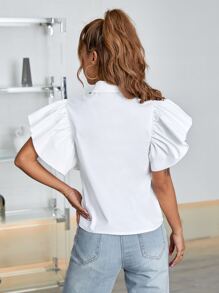 Chiquease Ruffle Sleeve Solid Shirt