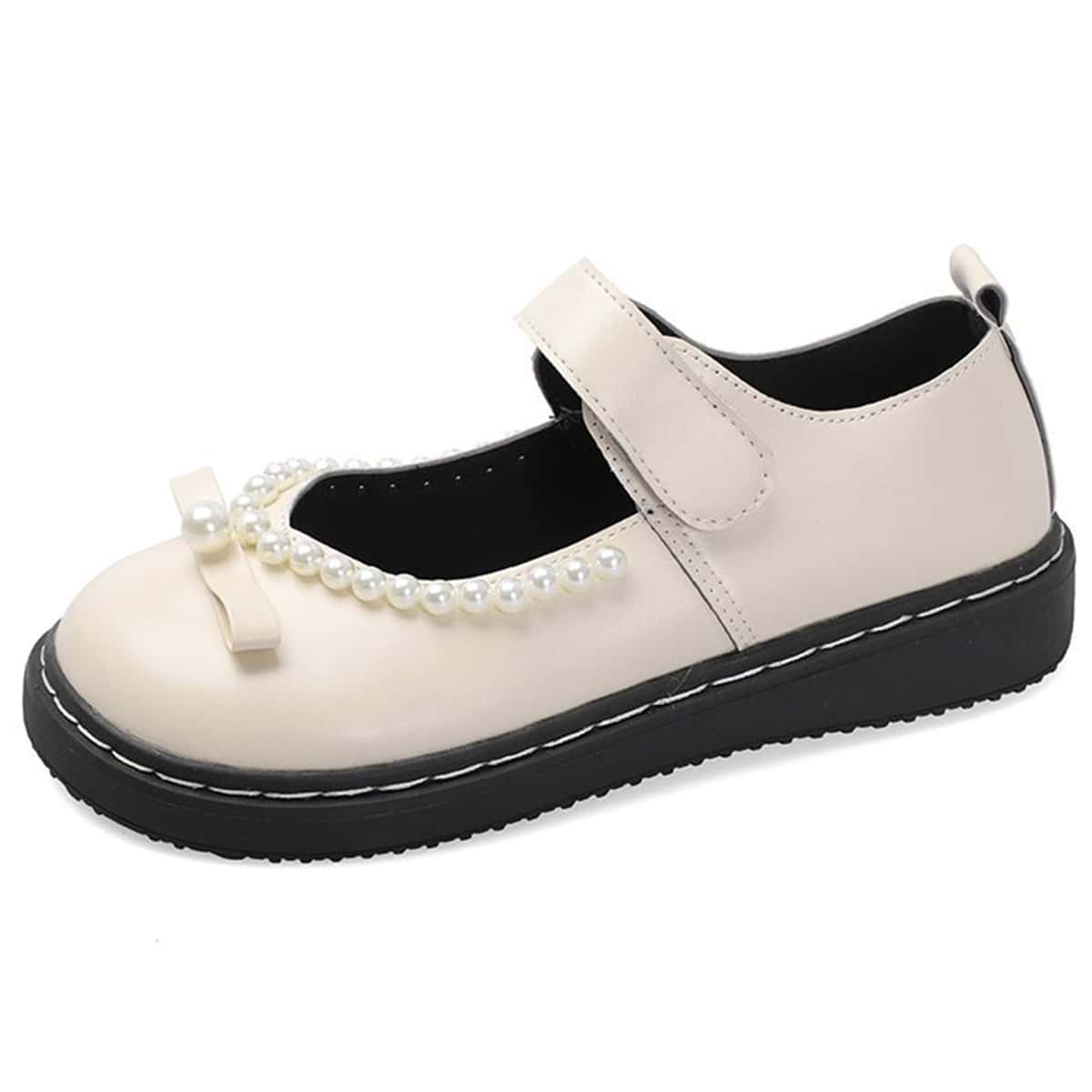 

Bow & Faux Pearl Decor Mary Jane Flats, Beige