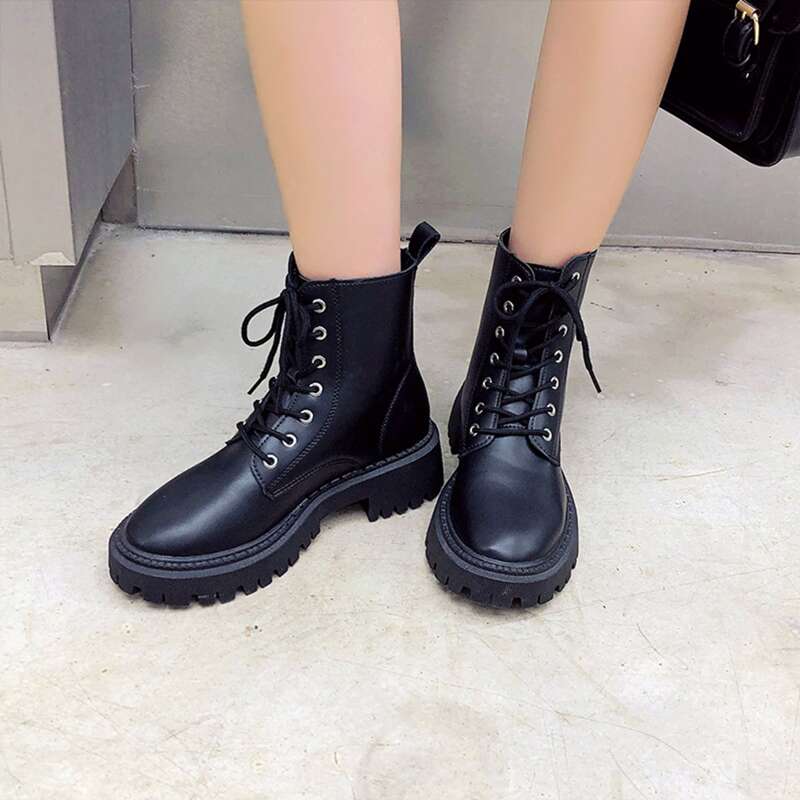 

Lace-up Front Combat Boots, Black