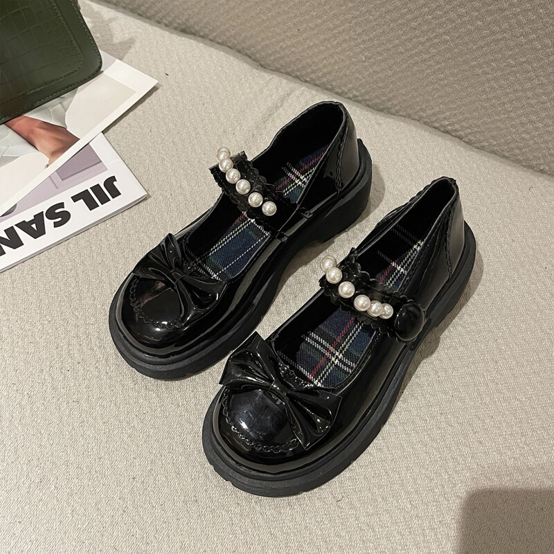 

Bow & Faux Pearl Decor Mary Jane Flats, Black