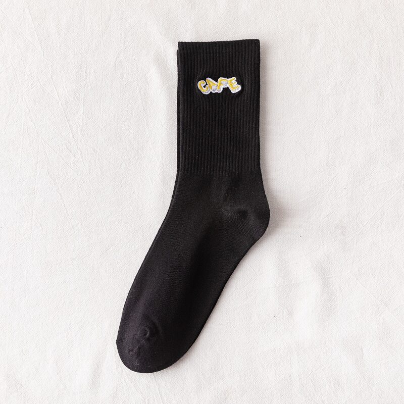 

Letter Graphic Embroidery Crew Socks, Black