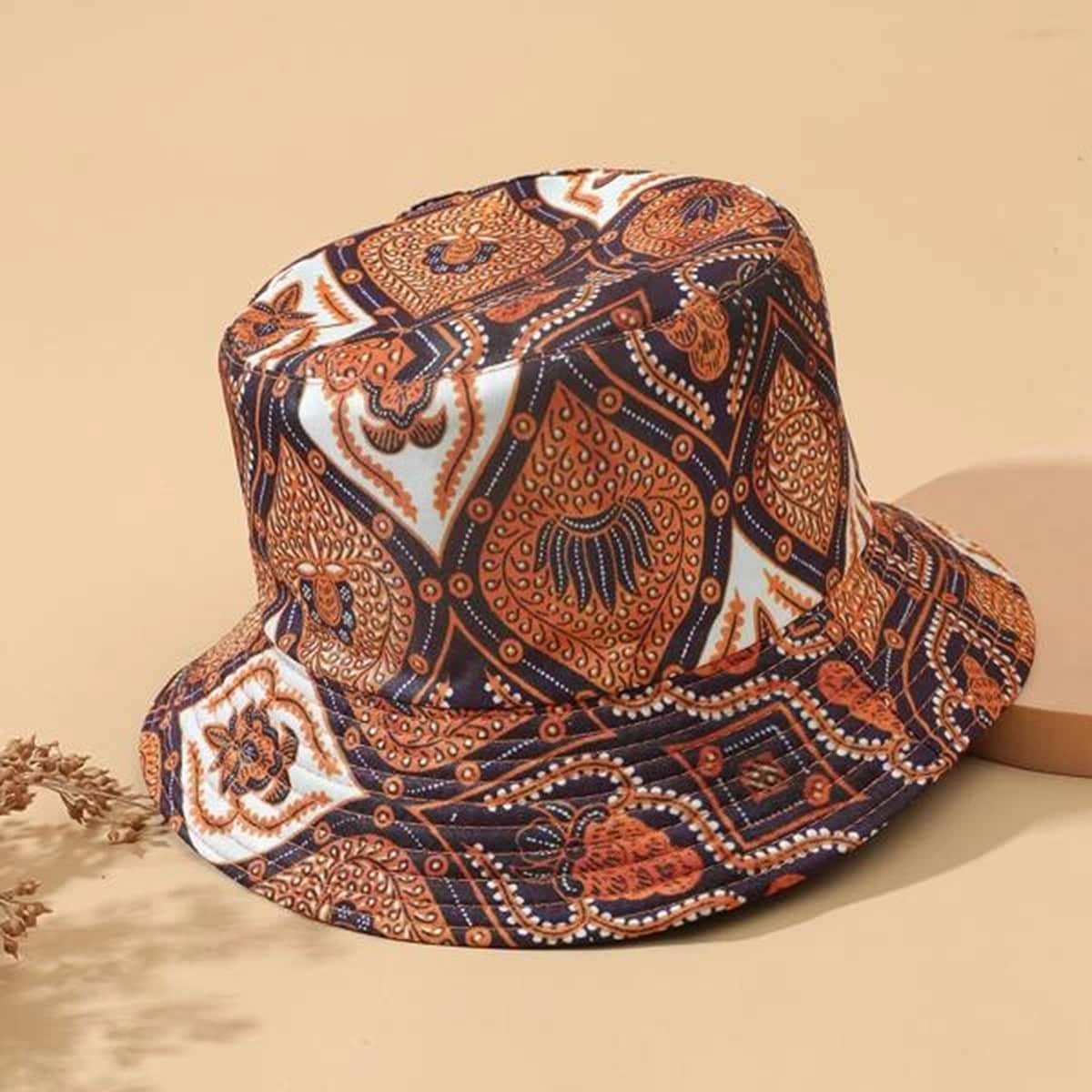

Floral Graphic Bucket Hat, Coffee brown