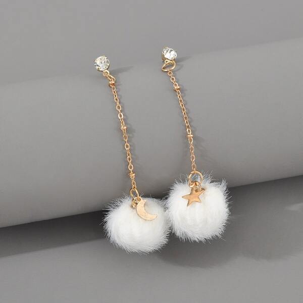 

Fuzzy Ball Decor Drop Earrings, White