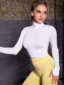 Jacket thể thao Dây kéo màu trơn - trắng - Xem 3